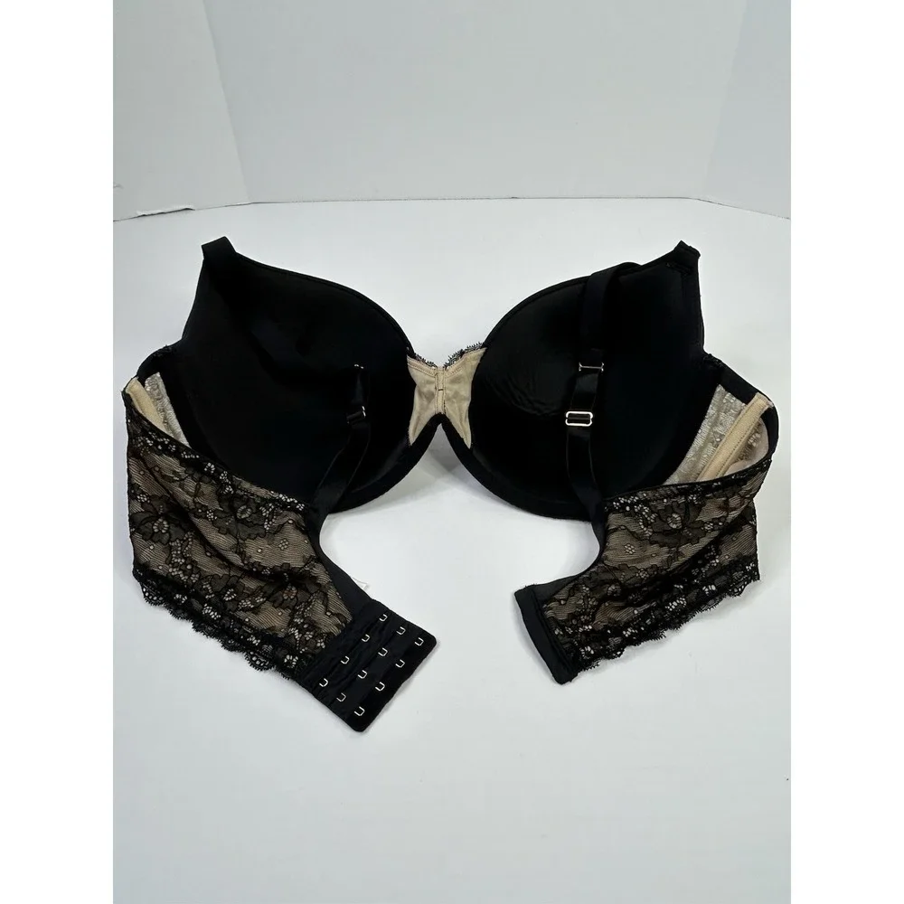 Cacique Quarterly Lace Plunge Bra Overlay Lace Black + Nude Womens 44DD Wired